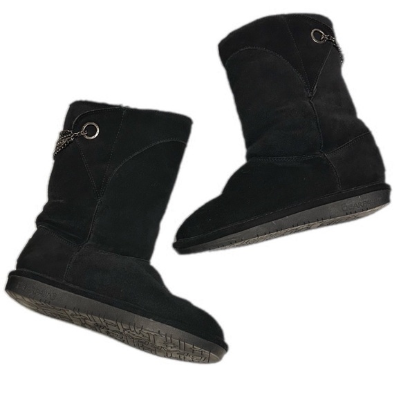 BearPaw Black Boots with Chain Accents winter boots size 10 fur boots warm - Picture 6 of 10